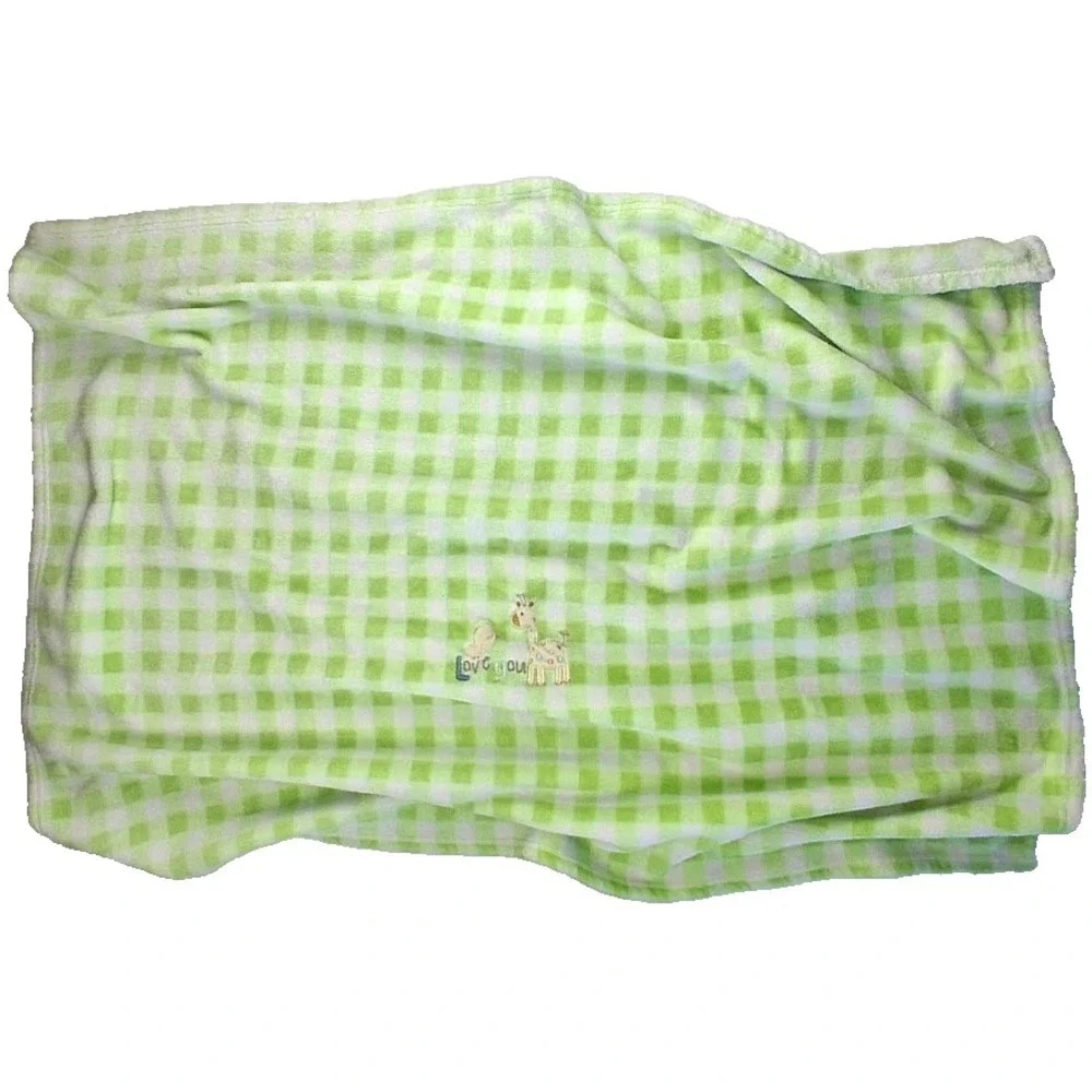 Carters Just one Year Baby Green White Gingham Giraffe Duck Love You Blanket